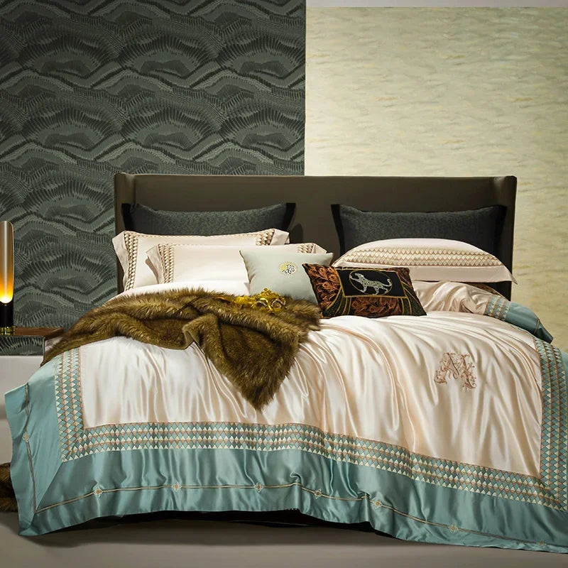 Afralia™ 1200TC Egyptian Cotton Embroidery Bedding Set - Queen King Size Bedlinens