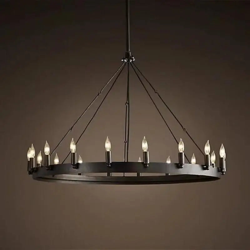 Afralia™ Retro Iron Pendant Lamp: Vintage Industrial Round LED Chandelier for Cafe, Bar, Restaurant