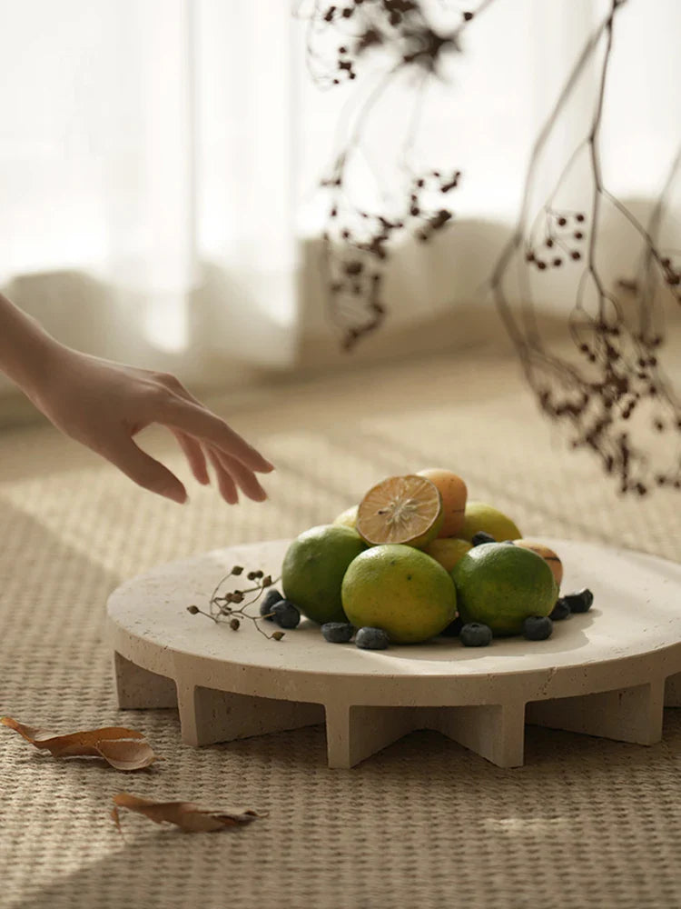 Afralia™ Marble Tray & Pedestal Bowl Set for Kitchen Decor & Serving