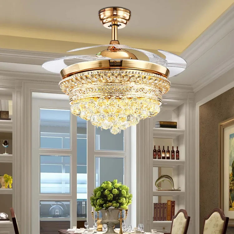 Afralia™ Crystal Remote Control Chandelier Ceiling Fan Light
