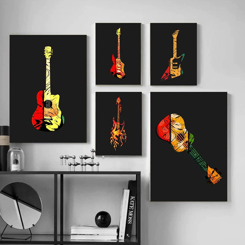 Abstract Electric Guitar Canvas Print - Music Wall Art by Afralia™