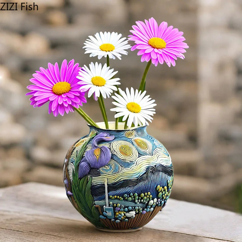Afralia™ Starry Night Vase - Creative Floral Arrangement & Room Decor