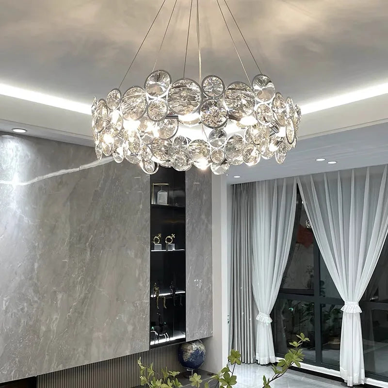 Afralia™ Crystal Chandelier Chrome Ceiling Pendant Light Fixture for Modern Luxury Living Home Décor
