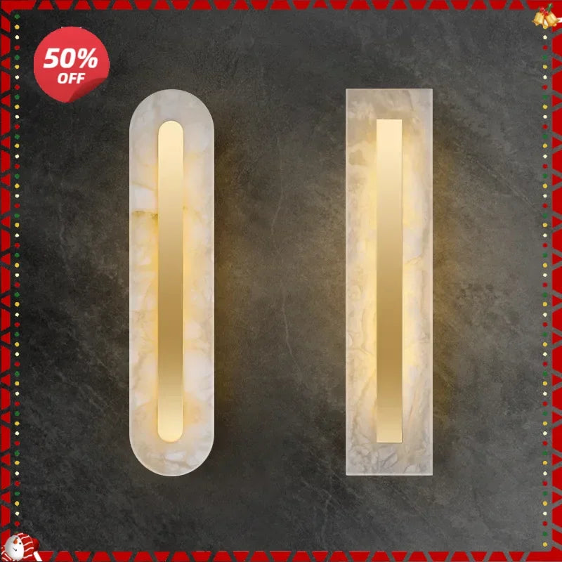 Afralia™ Modern Copper Wall Lamp for Living Room TV Background, Marble Bedside Light