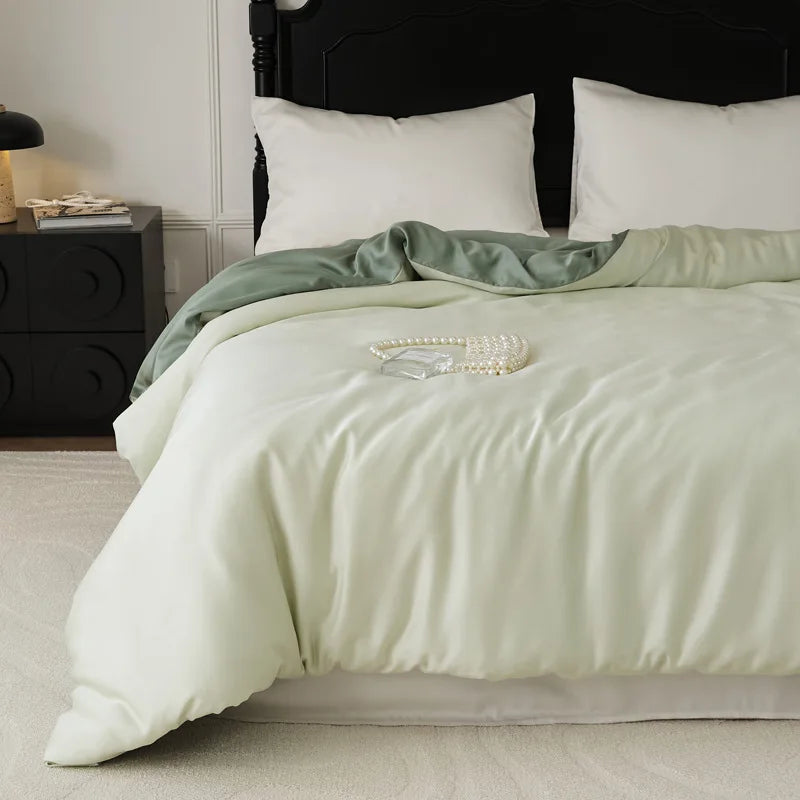 Afralia™ Double Layer Satin Queen Duvet Set Smooth & Cool Luxury Quilt Cover Pillowcases