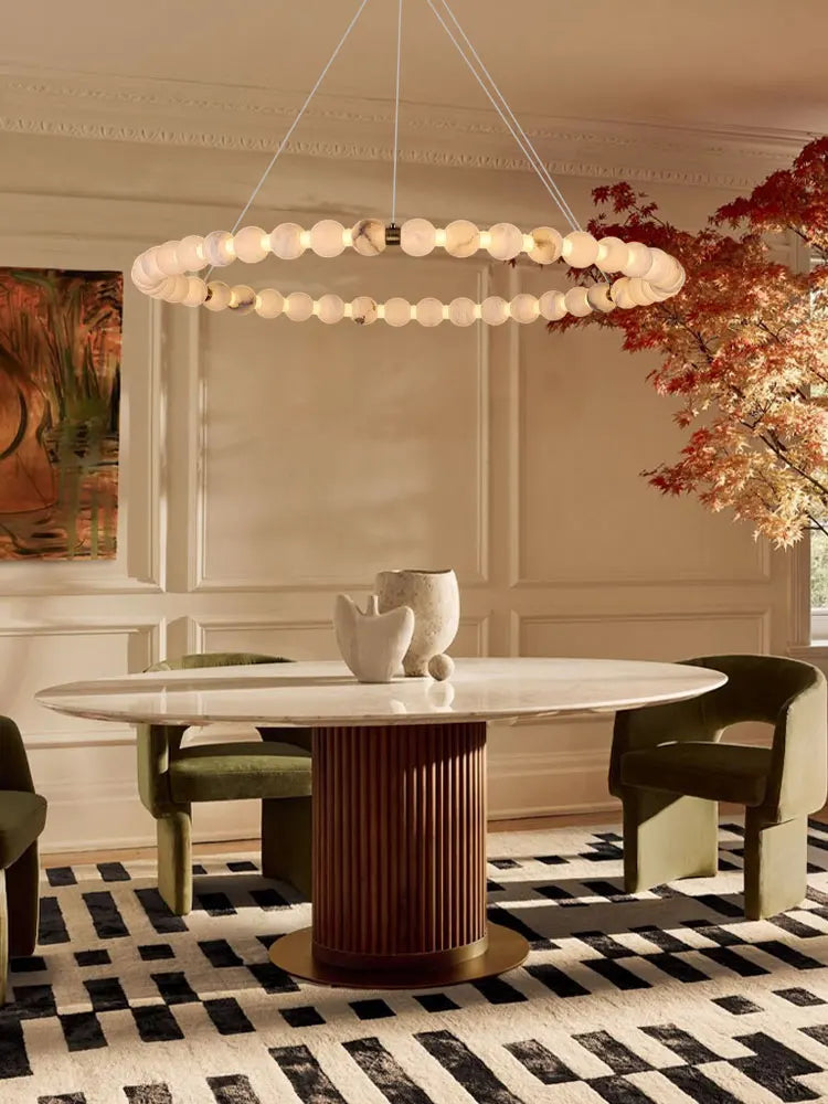 Afralia™ Alabaster Marble Pearl Drop LED Chandelier for Foyer Villa