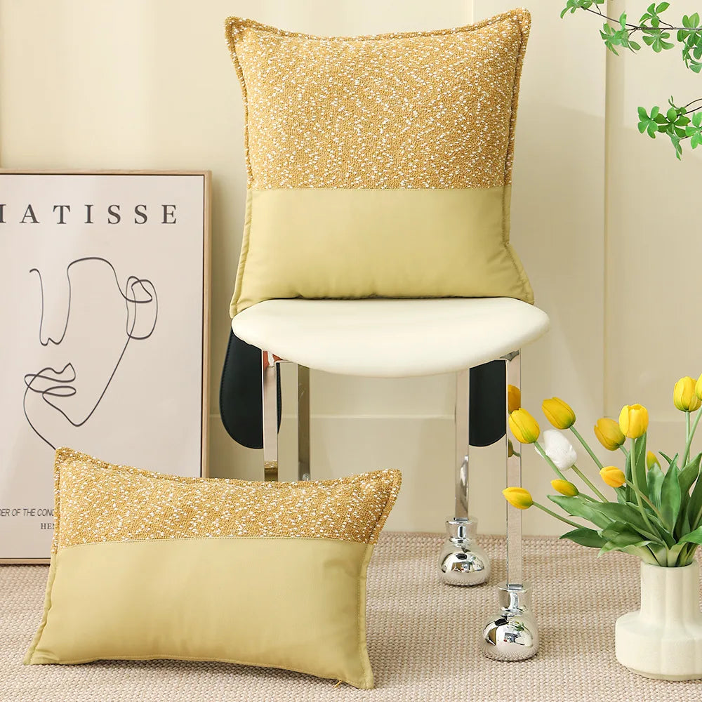 Afralia™ Patchwork Plush Pillow Cover in Yellow Green Orange for Home Decor
