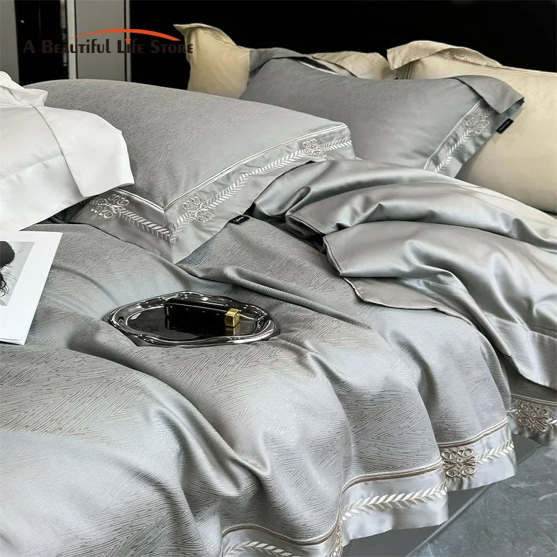 Afralia™ Luxury Embroidered Jacquard Bedding Set - Soft, Silky, Breathable Cotton Duvet Cover Set