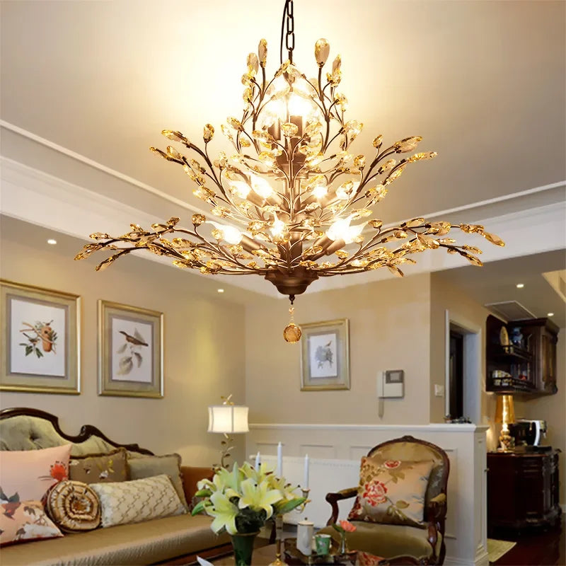Afralia™ Nordic Crystal Chandelier: Retro Candle LED Pendant Lamps for Living Room
