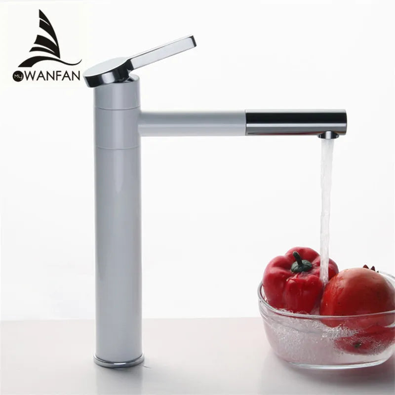 Afralia™ White & Silver Chrome Finish Basin Mixer Tap 360° Rotate Bathroom Faucet