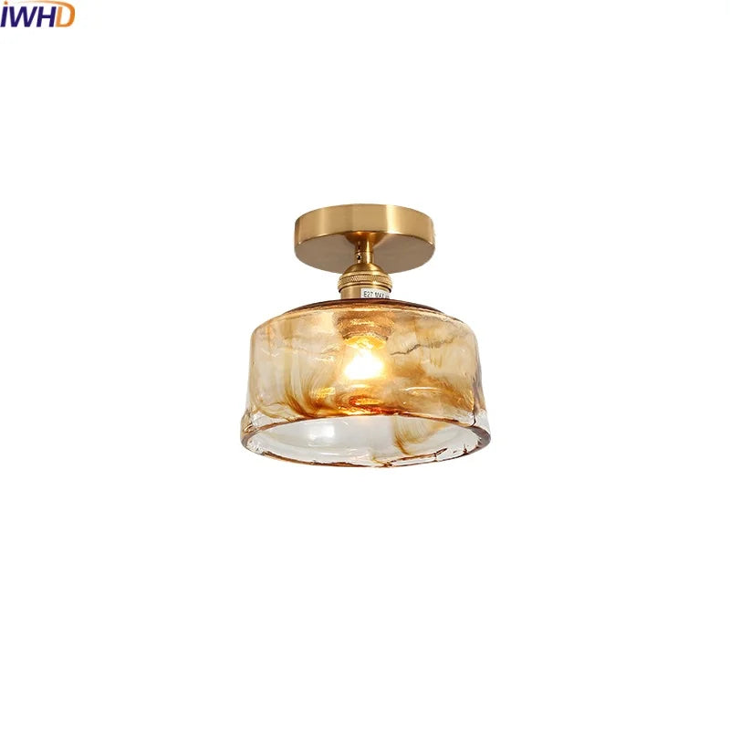 Afralia™ Amber Glass LED Ceiling Lights Modern Home Lighting Copper Socket