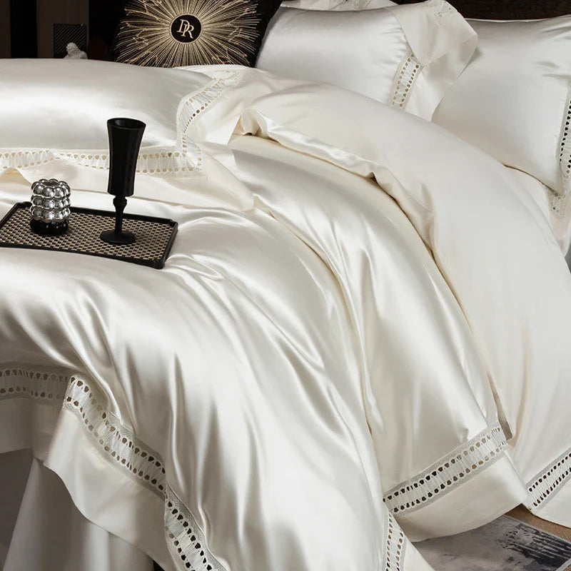 Afralia™ 1000TC Egyptian Cotton Luxury Satin Bedding Set with Wide Hollow Edge