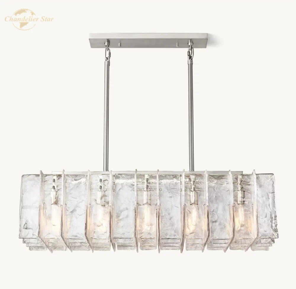 Afralia™ Modern Brass Lattice Glass Rectangular Chandelier for Living Room & Dining Room
