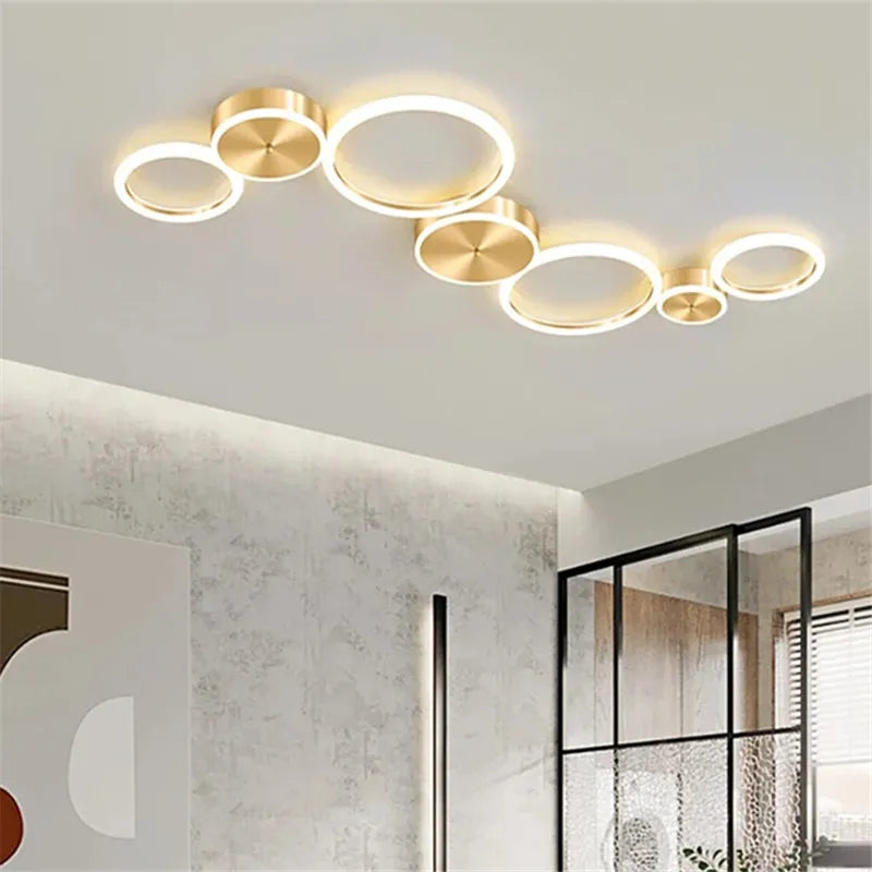 Afralia™ Luxury Gold Ring LED Circle Ceiling Chandelier for Living Room, Bedroom, Dining Room