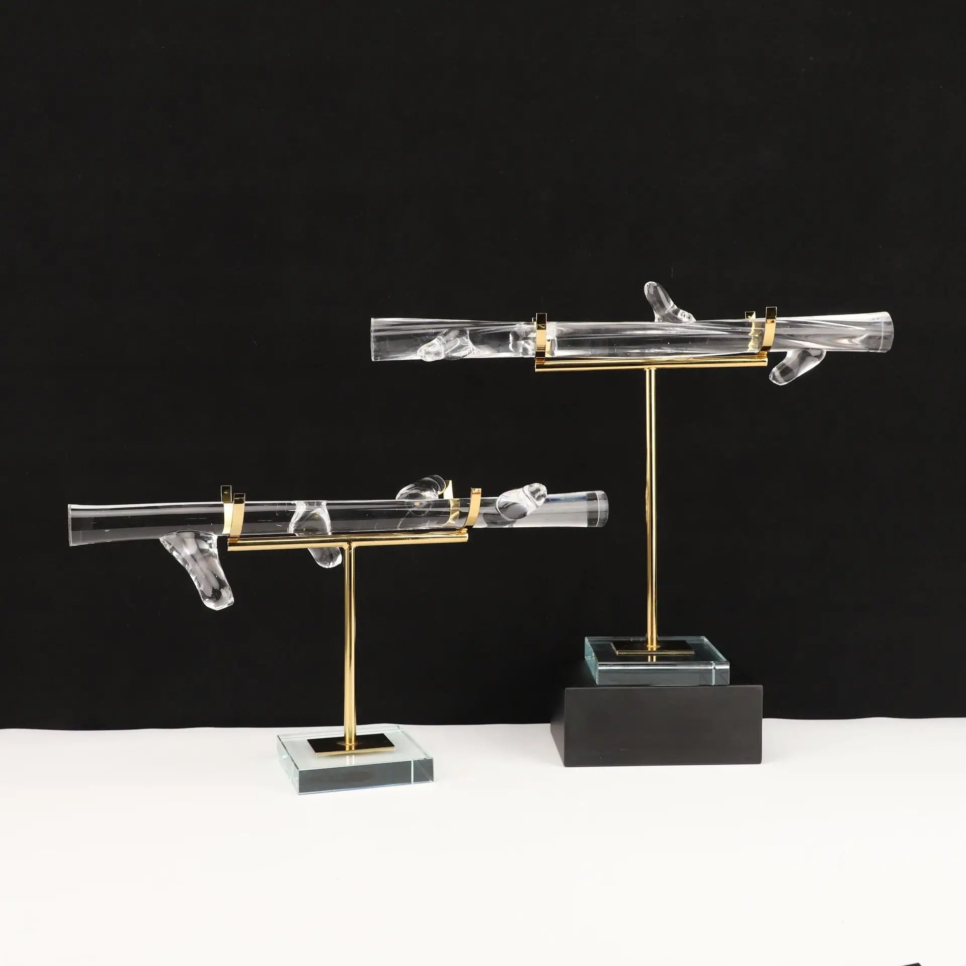 Afralia™ Crystal Pillar Trunk Metal Sculpture Abstract Glass Figurines Artisans Display