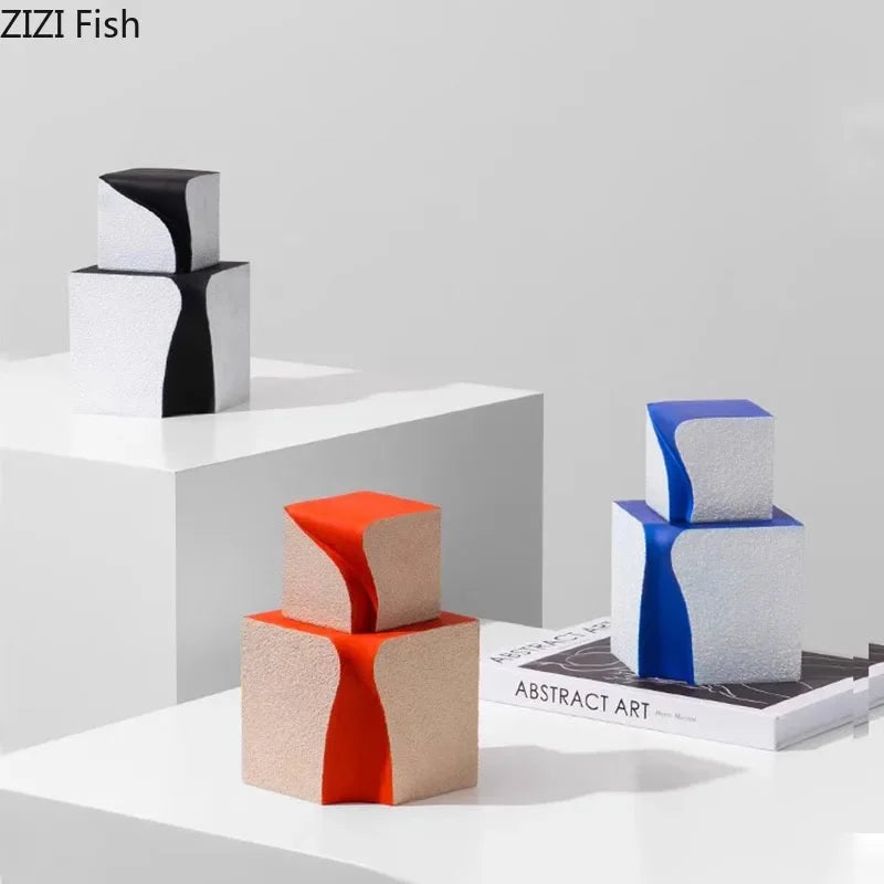 Afralia™ Geometric Resin Block Abstract Sculpture Desk Decoration Ornaments Cube Aesthetic Artwork