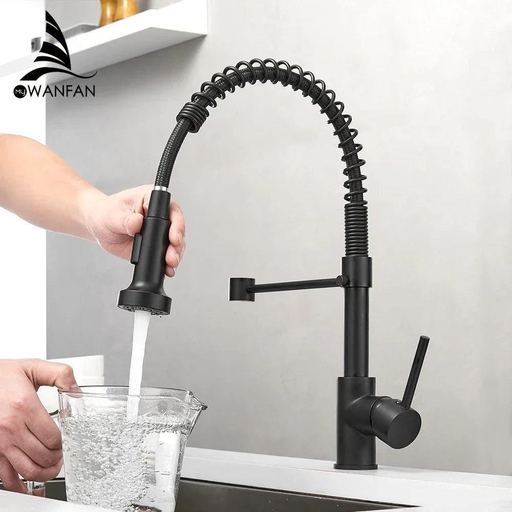 Afralia™ Matte Black Spring Spout Kitchen Sink Faucet Single Lever Mixer Tap 9009