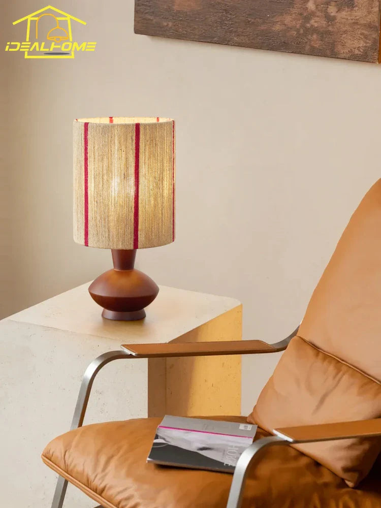 Afralia™ Rustic Wooden Hemp Rope Table Lamp LED E27 for Home Decor