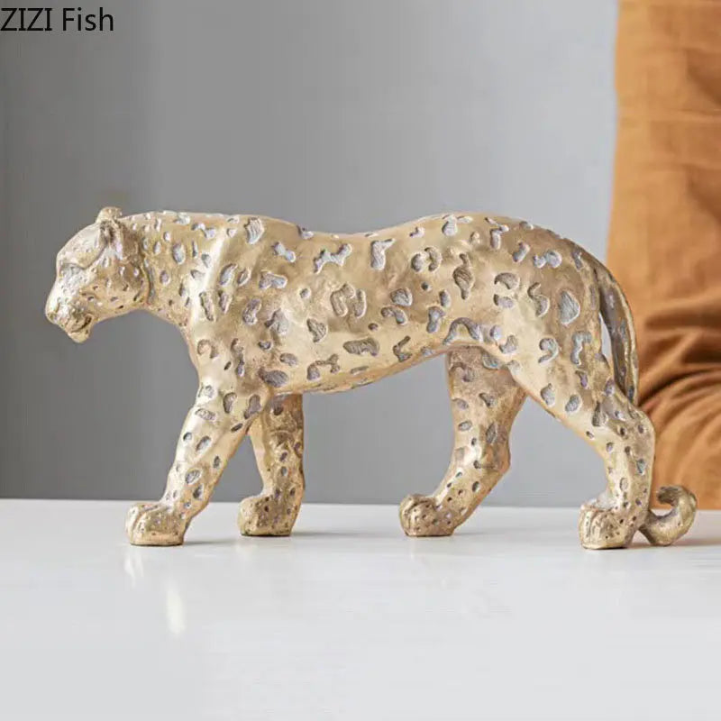 Afralia™ Resin Leopard Cheetah Sculpture - Decorative Imitation Animal Figurine