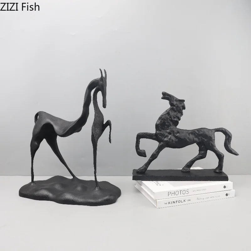 Afralia™ Cast Iron Horse Sculpture Modern Desk Decor Minimalist Room Artistic Craft Figurine