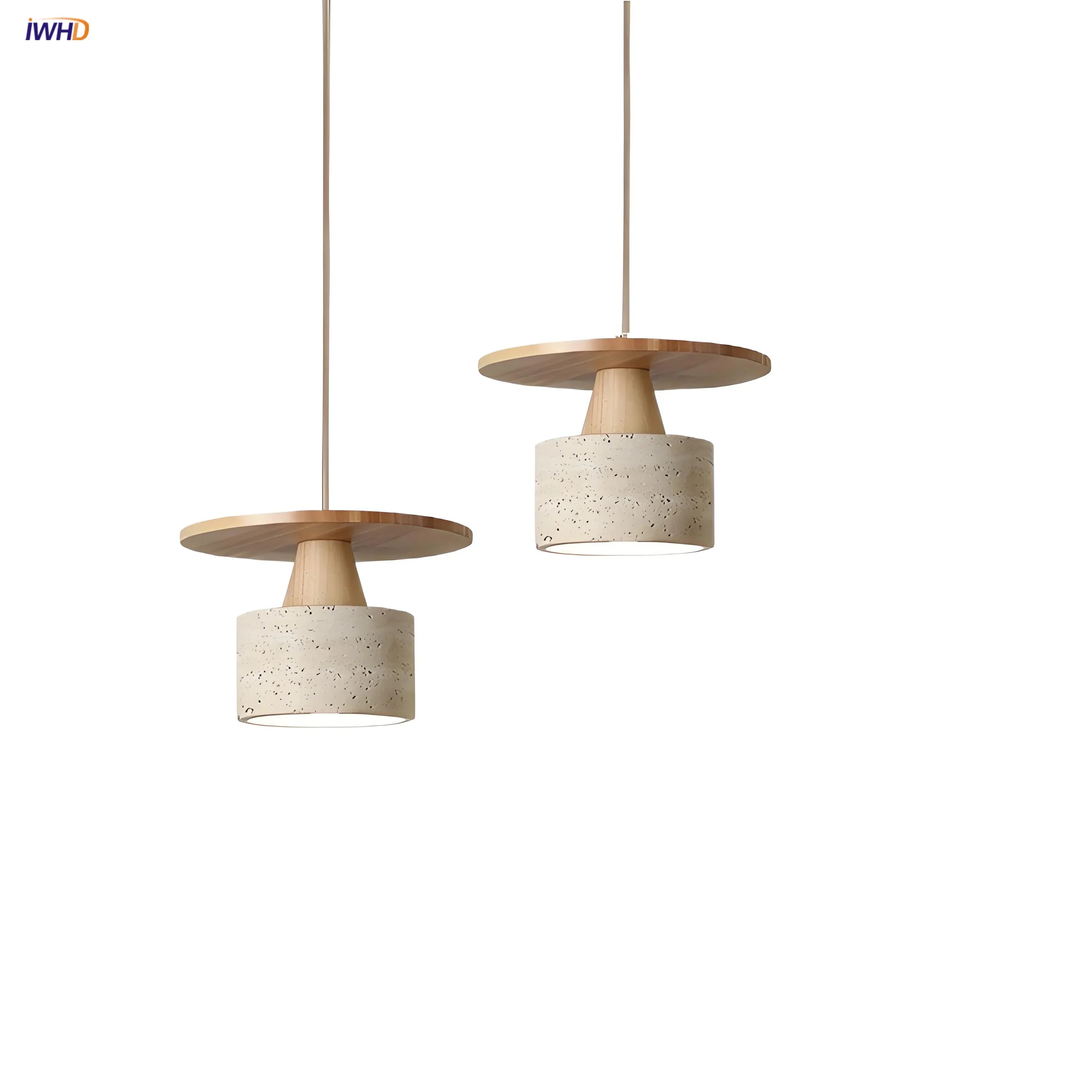 Afralia™ Yellow Travertine LED Pendant Lamp with Natural Wood Accent