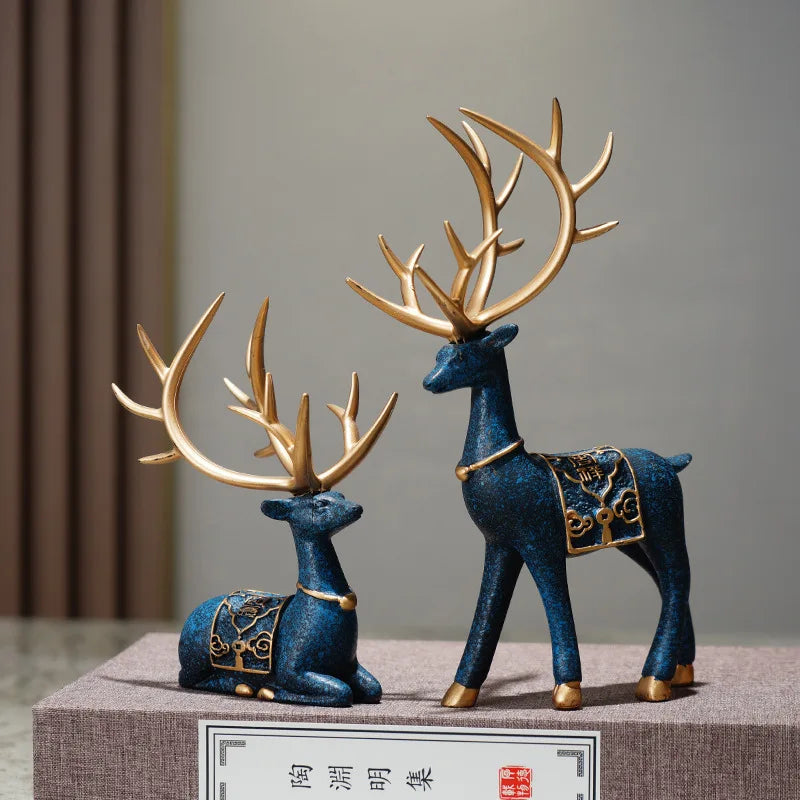 Afralia™ Deer Figurine Set | Resin Elk Reindeer Sculpture for Christmas Decoration