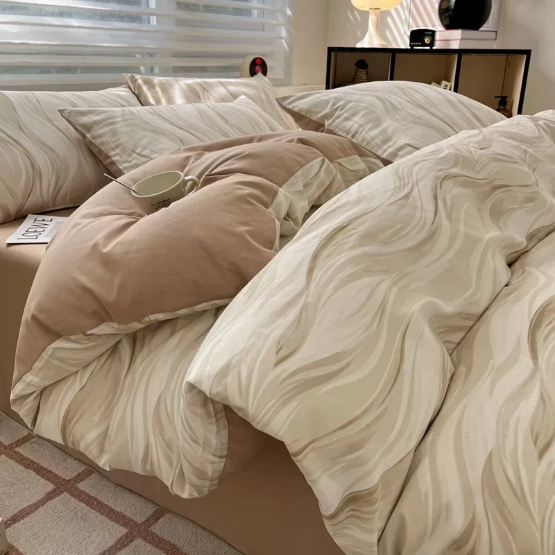 Afralia™ Luxury Striped Cotton Bedding Set for Double Bed