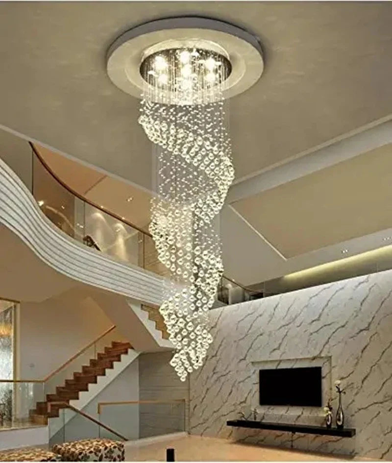 Afralia™ Spiral Interior Design Luxury Corridor LED Crystal Chandelier
