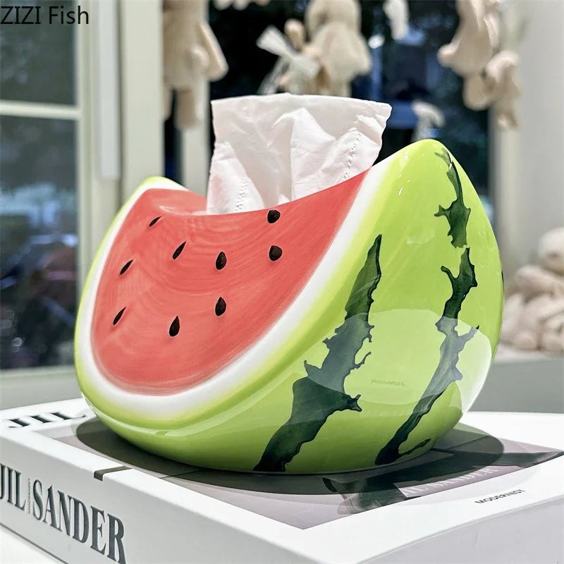 Afralia™ Watermelon Ceramic Tissue Box: Desk & Bedside Table Decoration