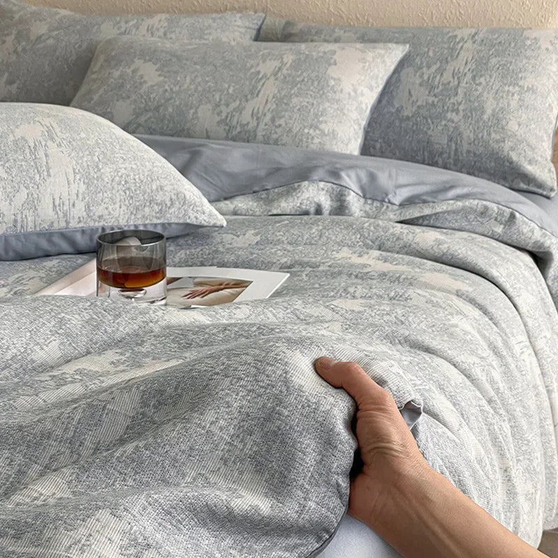 Afralia™ Luxury Cotton Flat Sheet Set Satin Jacquard Silky Bedding Single/Double Bed