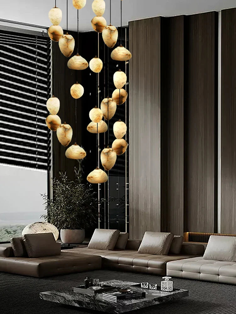 Afralia™ Alabaster Marble Pendant Light LED Chandelier for Modern High-End Spanish Decor