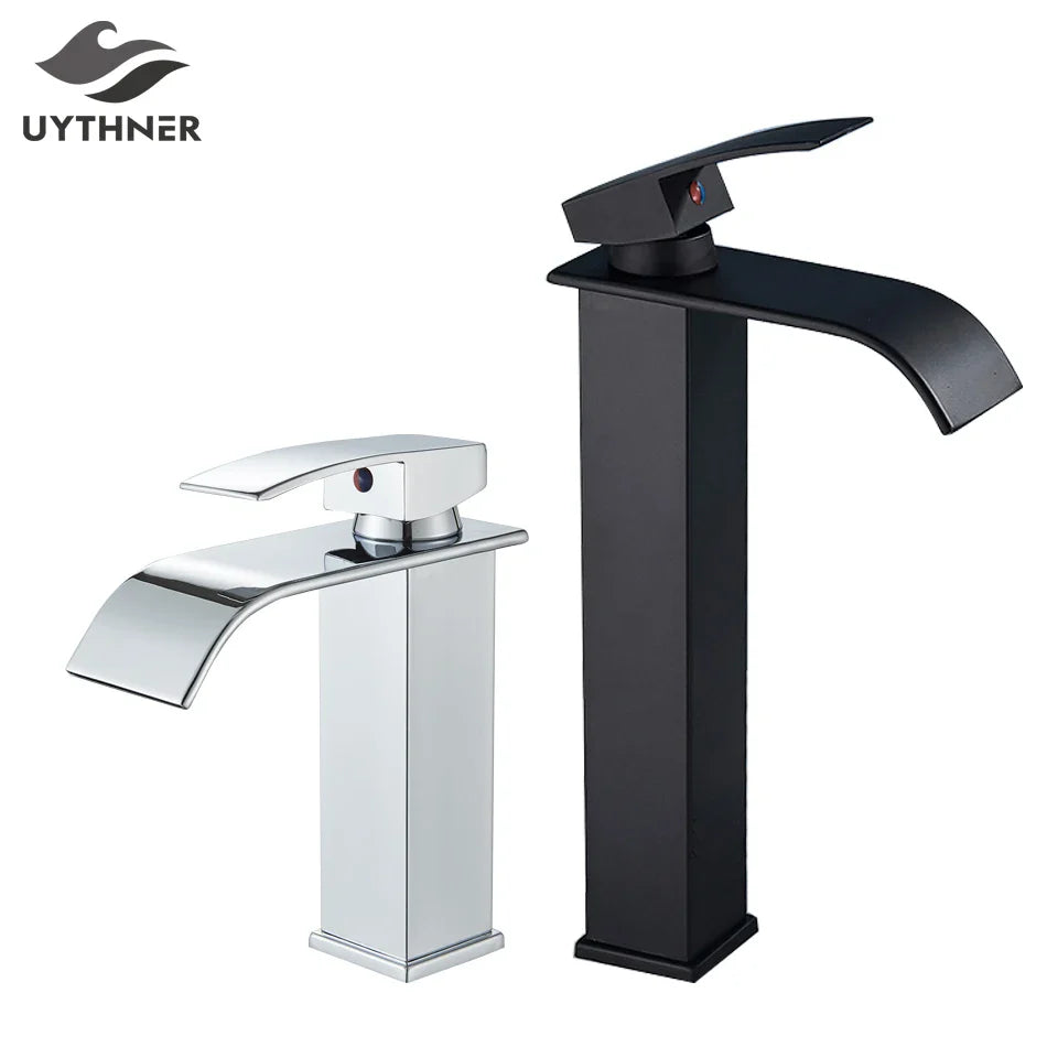 Afralia™ Waterfall Brass Basin Faucet Hot&Cold Mixer Vanity Tap, Deck Mounted Washbasin Taps.