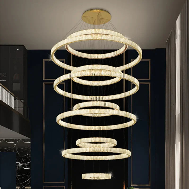 Afralia™ Luxury K9 Crystal Pendant Lights | Dimmable LED Circles Hanging Lamp