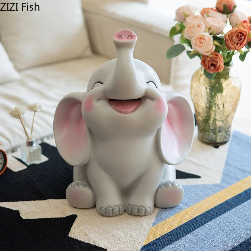 Afralia™ Elephant Child Savings Jar Piggy Bank Room Decor Resin Sculpture Elephant Ornament