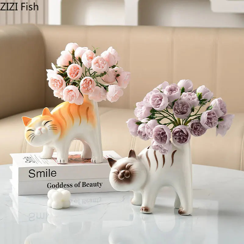 Siamese Kitten Ceramic Vase by Afralia™ - Table Decoration for Flowers