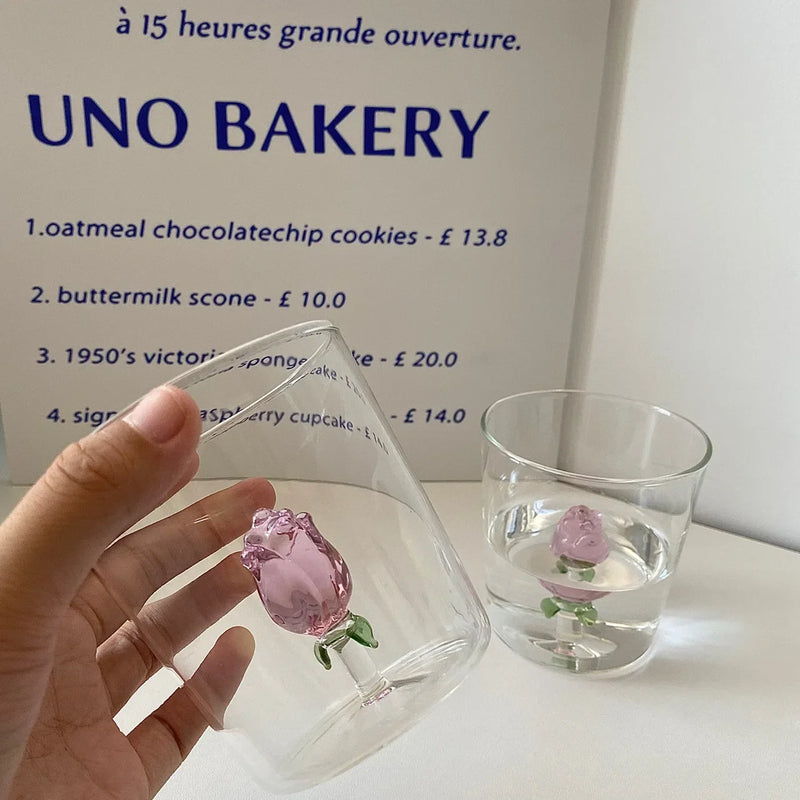 Afralia™ 3D Rose Champagne Flute Glass: Unique Custom Wine Goblet Cup with Rose Inside