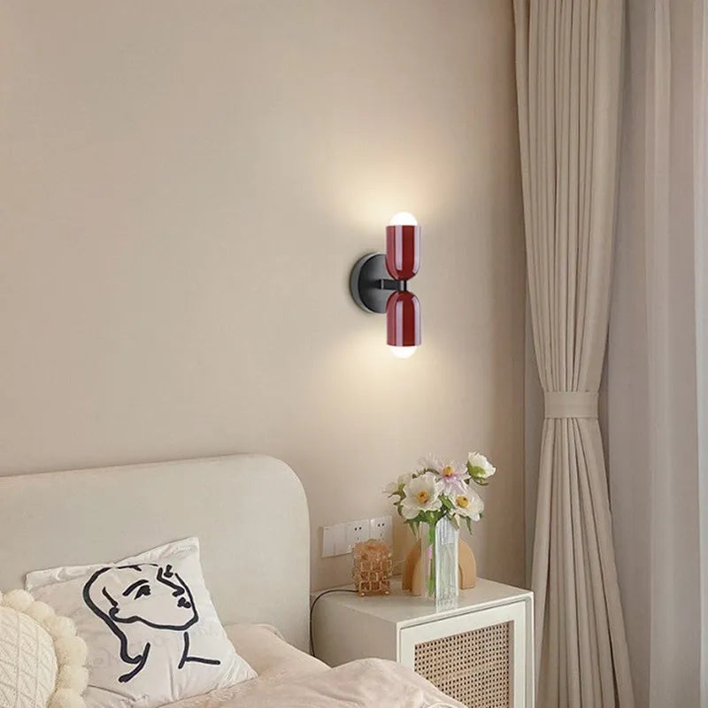Afralia™ Cream 2Head Macaron LED Wall Lamp in Black for Home Decor