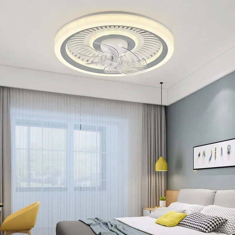 Afralia™ Modern Round Ceiling Fan with LED Lights Chandelier for Bedroom