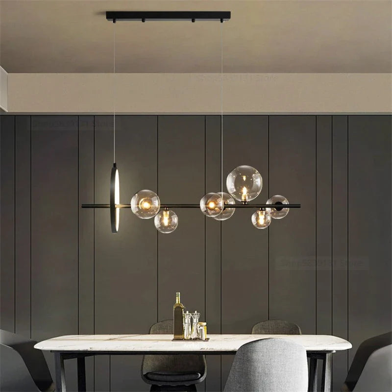 Afralia™ Glass Ball LED Chandelier: Modern Long Pendant Lighting for Living Room and Shop