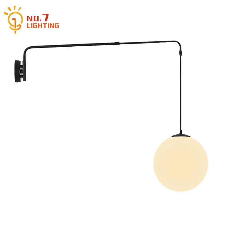 Afralia™ Telescopic Swing Arm Glass Ball Wall Lamp LED E27 Bedroom Decor