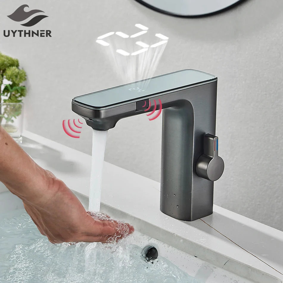 Afralia™ LCD Sensor Basin Faucet Hot Cold Water Mixer Tap Touchless Vanity Faucet