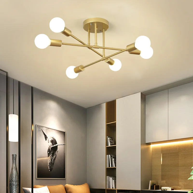 Afralia™ Nordic Modern Iron Art Golden Ceiling Lamps LED Chandeliers