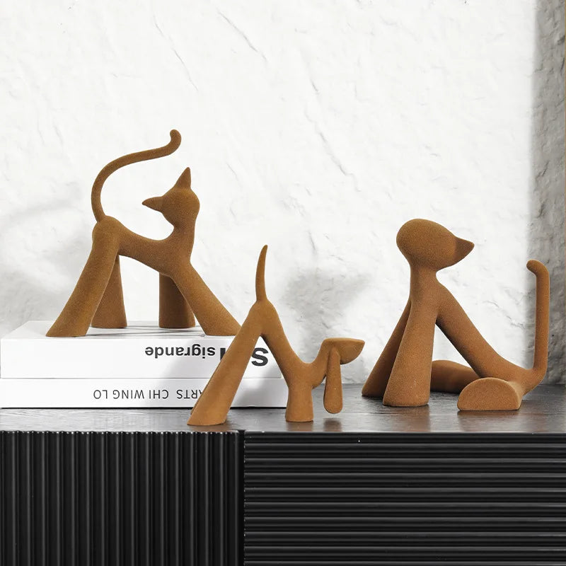 Afralia™ Flocked Cartoon Cat Sculpture Resin Handicrafts Home Decor Figurine