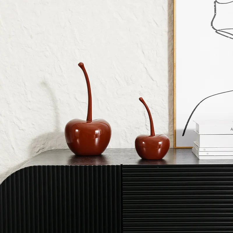 Afralia™ Chic Red Cherries Resin Ornaments for Home Decor and Table Accessories
