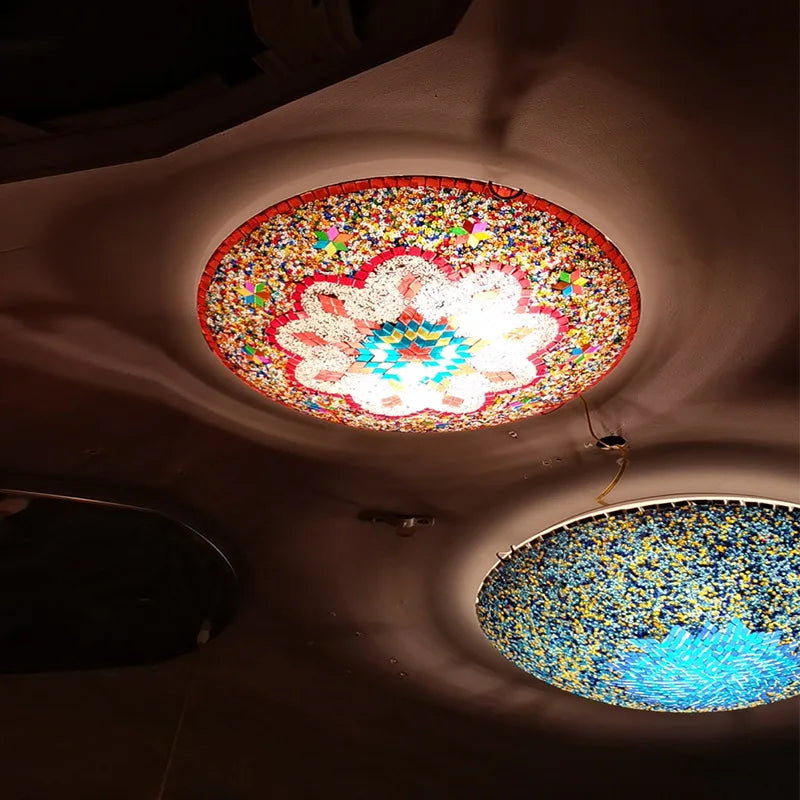 Afralia™ Mosaic Glass Ceiling Lamp: Handmade Turkish Moroccan Art Deco Chandelier for Living Room Bedroom