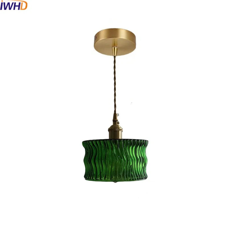 Afralia™ Green Glass LED Pendant Light - Nordic Modern Hanging Lamp