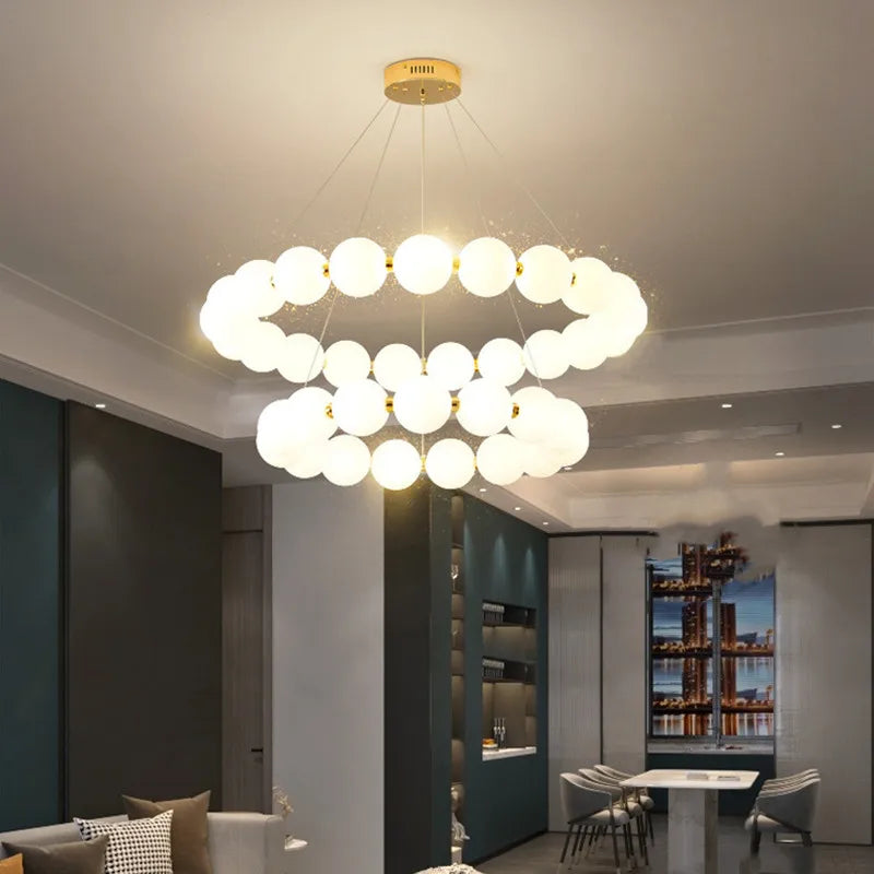 Afralia™ Nordic Acrylic LED Chandelier for Living Room Bedroom Hall Pendant Lamps