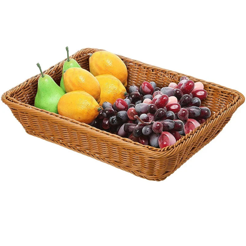 Afralia™ Wicker Basket Tray for Food Fruit Bread Cosmetic Tabletop Storage