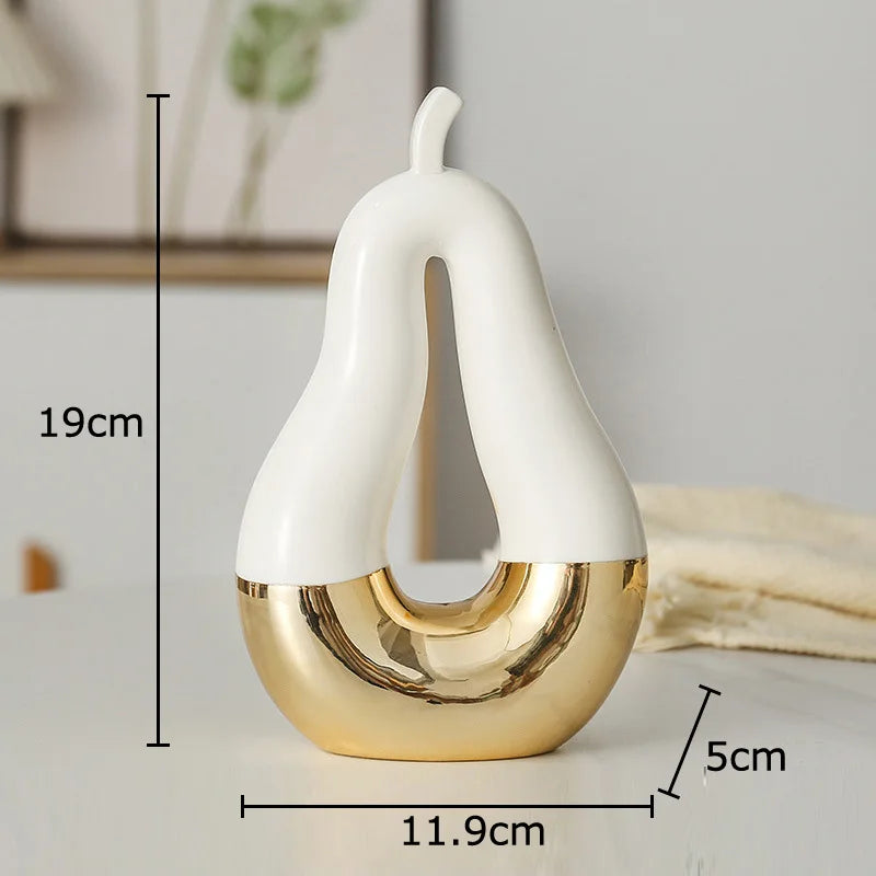 Afralia™ Gold Apple Pear Statue Ceramic Ornaments Desk Decoration Modern Crafts Sculpture