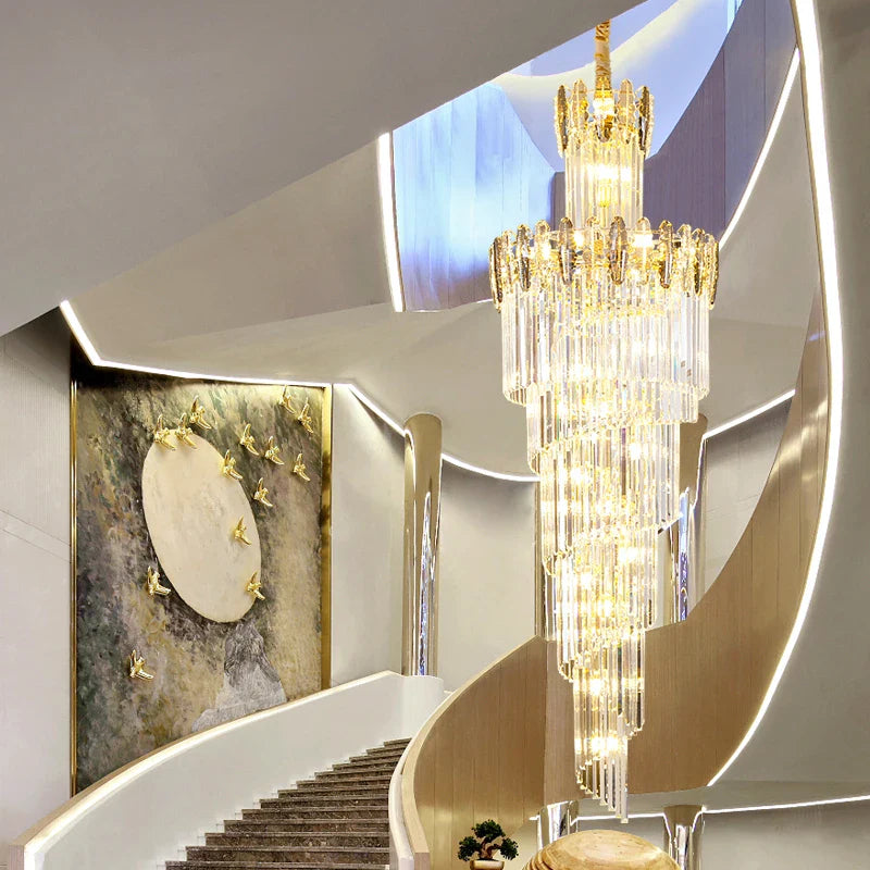 Afralia™ Crystal Chandelier: Elegant minimalist duplex living room lighting with a touch of luxury.